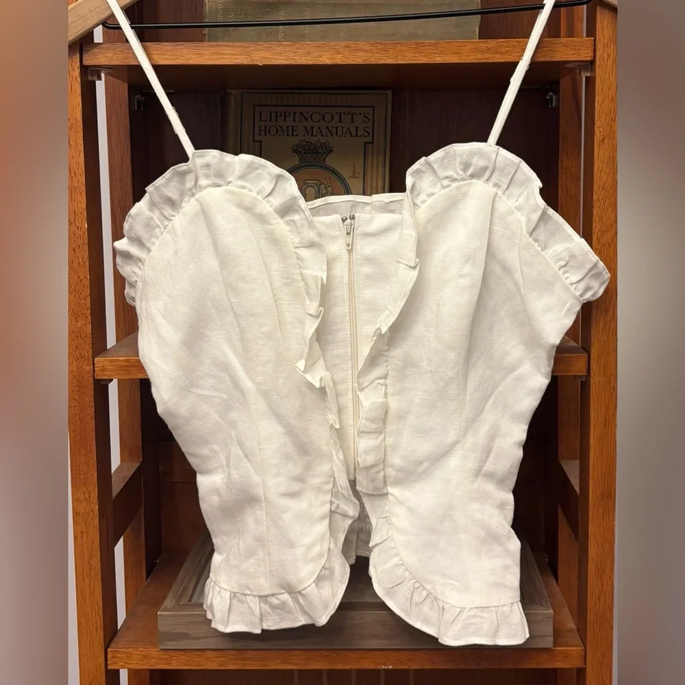 NEW Emerson Fry Corset Style Tank Top White Ruffle Cropped Elastic Back XS - Picture 3 of 3